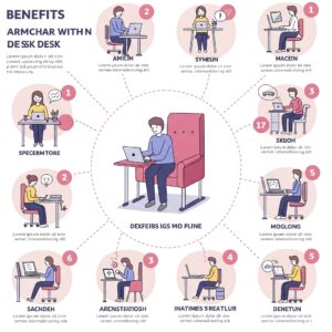 An infographic illustrating the benefits of using an armchair with an attached desk.