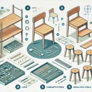 Step-by-step guide on assembling a chair with stools set, featuring labeled parts and clear, easy-to-follow instructions.