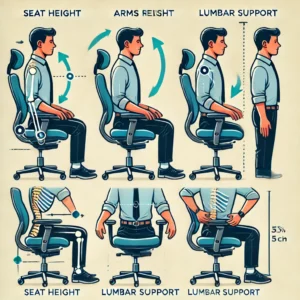 Guide on adjusting an ergonomic chair for proper posture: aligning spine, hips, and knees