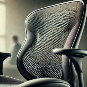 Close-up of breathable mesh backrest on an ergonomic chair for enhanced comfort