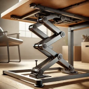 Close-up of a lift-top desk's height adjustment mechanism, showcasing the smooth lifting system, sturdy frame, and ergonomic design for easy use