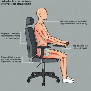 "Illustration of adjustable armrests on an office chair and their contribution to maintaining proper posture, which helps with hip pain." best office chair for hip pain