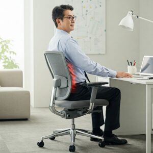 "Correct sitting posture in an ergonomic office chair, showing how it supports the hips and spine to minimize pain." best office chair for hip pain