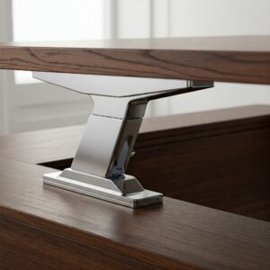 Close-up of the easy-to-use height adjustment mechanism on an adjustable height executive desk.