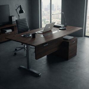 Elegant and luxurious adjustable height executive desk enhancing a sophisticated office space. 