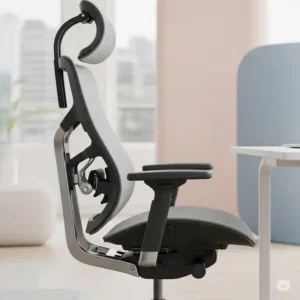A person sitting comfortably in an ergonomic chair for herniated disc, designed to support the spine.