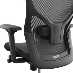 Close-up of an ergonomic american made office chairs, highlighting its adjustable lumbar support and breathable mesh back for optimal comfort.