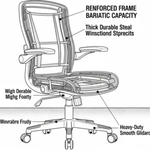 An illustration highlighting the reinforced frame and high weight capacity of bariatric office desk chairs, visually demonstrating its robust construction.
