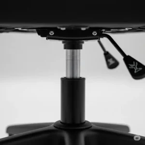 Illustration of a low-height desk chairs for short people's gas lift at its lowest setting, highlighting the ideal seat height range to keep their feet flat on the floor.