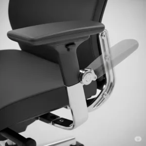 "Close-up view of the smooth flip up arms on an adjustable office chair."