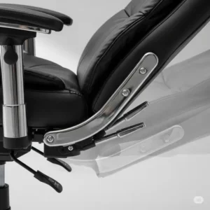 Close-up view of the smooth recline mechanism on an office chair that leans back, showing adjustment levers.