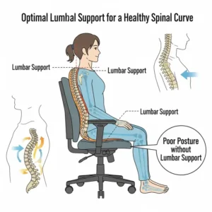 Diagram illustrating optimal lumbar support in a chiropractor recommended office chair, promoting healthy spinal curve.