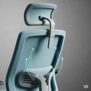 Rear view of a supportive desk chair light blue, showing lumbar and headrest features.