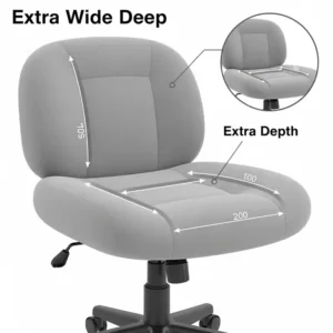 An illustration showcasing the extra-wide and deep seat of bariatric office desk chairs, emphasizing the spacious design for enhanced comfort.
