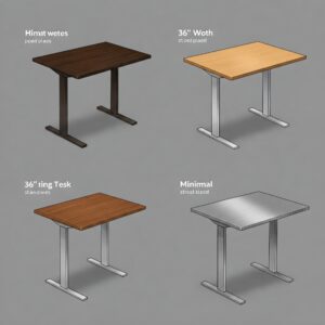 36 standing desk material options illustration displaying various choices like wood and metal.