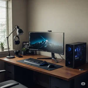 Functional computer setup on a spacious desk 60 x 30.