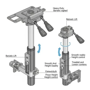An illustration of a heavy-duty gas lift mechanism specifically designed for bariatric office desk chairs, indicating its strength and reliable height adjustment.