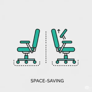 "Icon representing space-saving benefits of an office chair flip up arms."