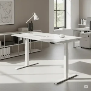 "White desk adjustable in a modern office setting"