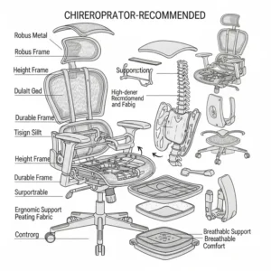 Close-up illustration of breathable mesh and high-quality materials used in a chiropractor recommended office chair for comfort.
