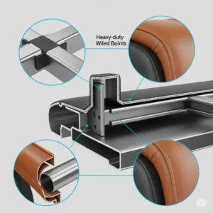 An illustration depicting the robust, high-quality materials used in the construction of bariatric office desk chairs, such as steel frames and durable upholstery.