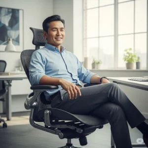 Professional person comfortably seated in an ergonomic office chair, demonstrating the superior comfort and support of a top herman miller alternative.