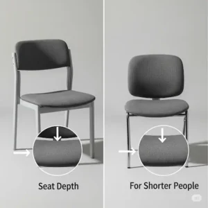 Side-by-side comparison illustrating desk chairs for short people with shallow seat depth, ideal to ensure proper back support without pressure on the back of the knees.