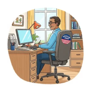 Graphic illustrating various customization options available for american made office chairs, including fabric choices and base styles.