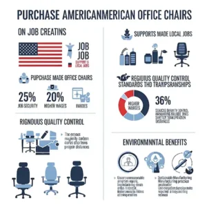 An infographic illustrating the benefits of purchasing american made office chairs, such as supporting local jobs and ensuring high standards.