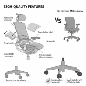 Diagram illustrating key ergonomic features of a high-quality office chair, perfect for comparing benefits against a herman miller alternative.