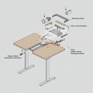 Diagram illustrating the height adjustment mechanism of a U Shaped Standing Desk for sitting and standing.