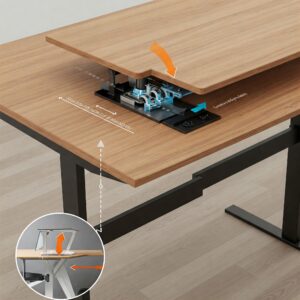 Illustration showing the adjustable height feature of a wood standing desks.