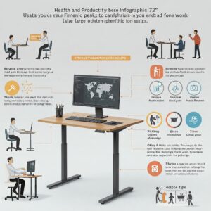 "Infographic highlighting the health and productivity benefits of using a large 72 inch standing desk for work."