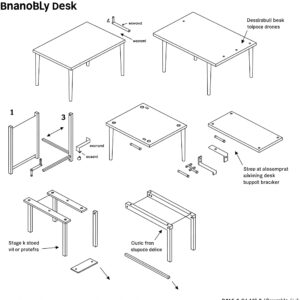 "Step-by-step illustration showing how to assemble branch desks."