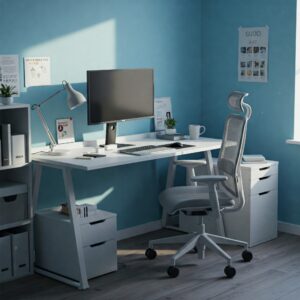 "Compact branch desks setup ideal for a productive home office environment."