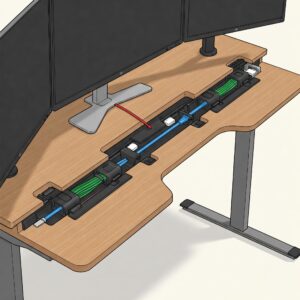Diagram illustrating the ergonomic advantages of a 3 monitor standing desk for better posture and comfort.