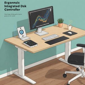 Illustration showing an ergonomic standing desk controller integrated into a desk setup.