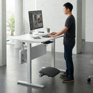 "Movement desk enabling various ergonomic positions, including sitting and standing."