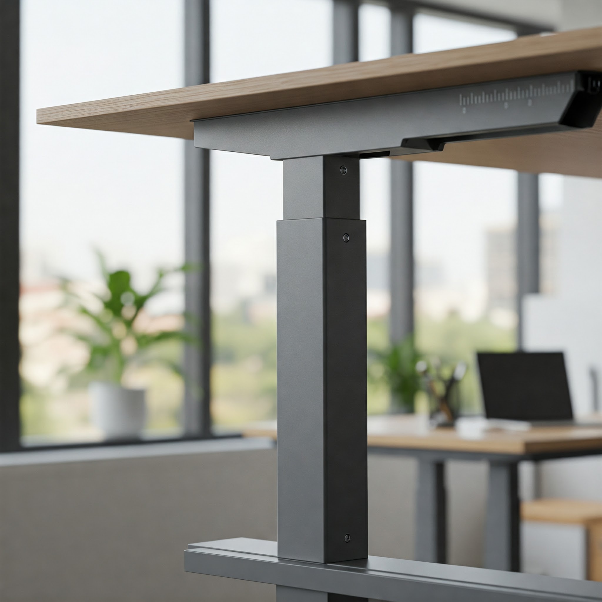 A modern adjustable sit stand desk frame, showcasing its sturdy construction and versatility for ergonomic office setups.