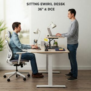 36 standing desk visual comparison illustrating the difference between sitting and standing while working.
