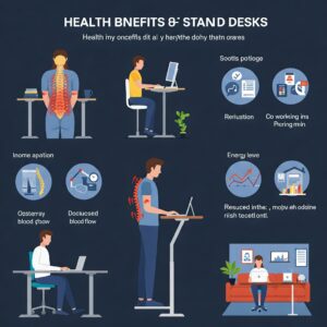 "Health benefits of using a stand desk including reduced back pain and improved posture - standdesk review."