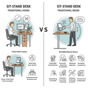 "Comparison of sit-stand desks versus traditional desks and their benefits - standdesk review."