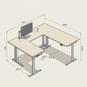 Technical illustration showing the dimensions and layout of a standard U Shaped Standing Desk.