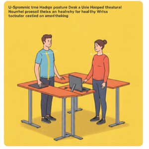 Illustration showing the ergonomic posture benefits of using a U Shaped Standing Desk for healthy work.
