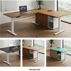 Various material and finish options for a U Shaped Standing Desk, including wood and laminate.