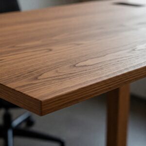 Close-up of the natural wood grain and smooth finish of a wood standing desks.