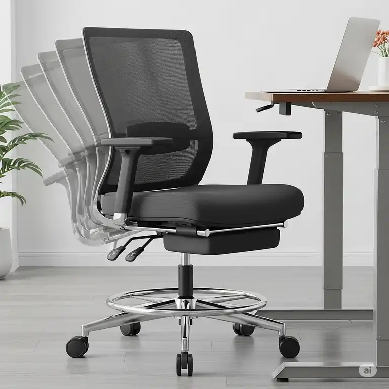 Ergonomic bar height office chair with adjustable footrest, perfect for standing desks and elevated workstations.