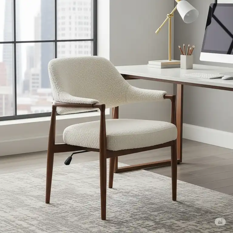 Elegant boucle office chair with a modern design, perfect for a comfortable and stylish workspace.