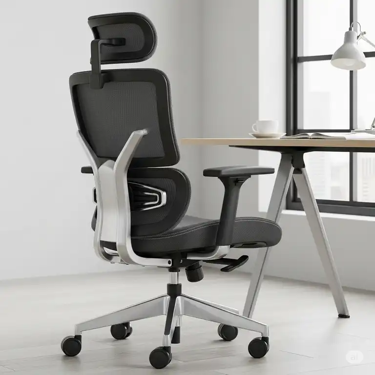 "Ergonomic office chair headrest providing excellent neck support."