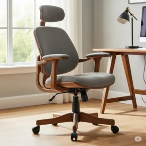 "Ergonomic wood office chair with adjustable features, perfect for a comfortable workspace."